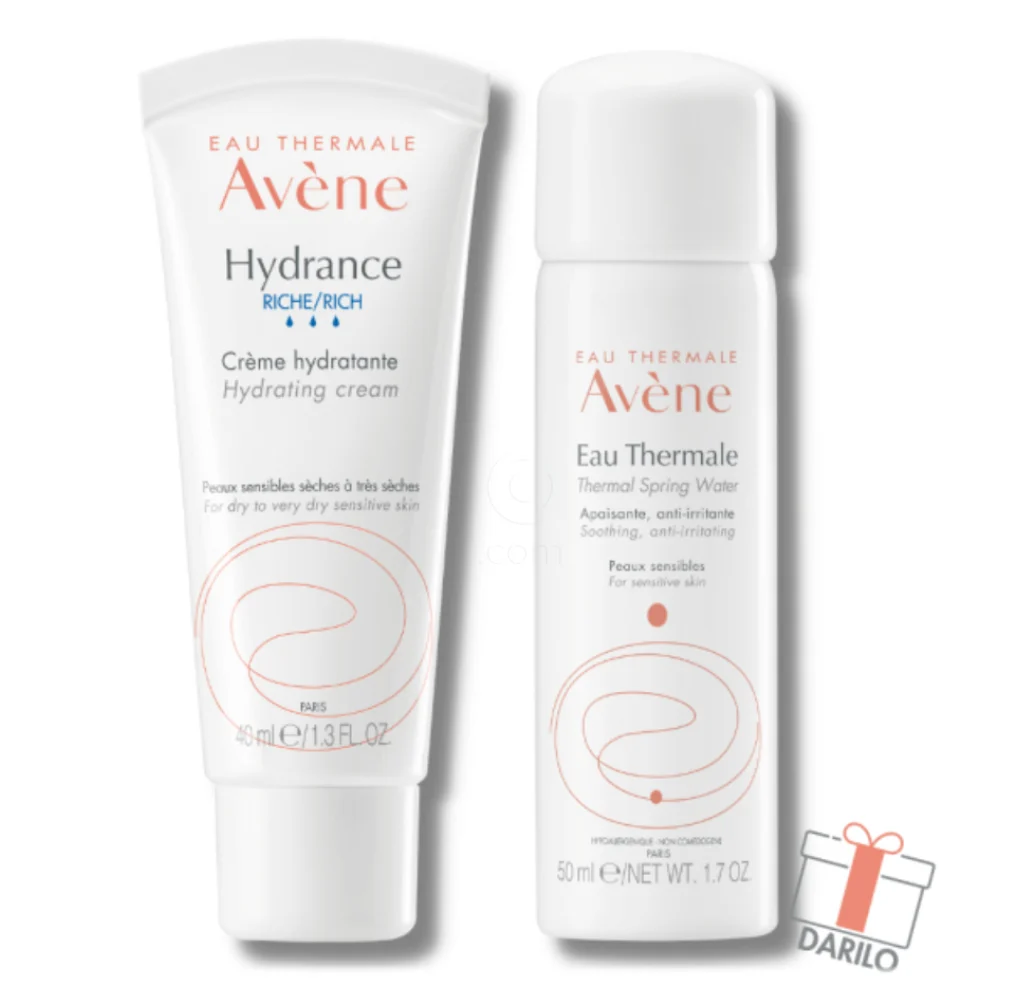 Avene Eau Thermale, paket - bogata vlažilna krema in termalna voda (40 ml + 50 ml)